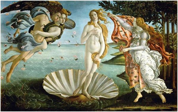 Vênus de Botticelli é um bom exemplo das características da arte renascentista que prezam a volta da beleza grega (mostrando bem o lado mitológico da época). 